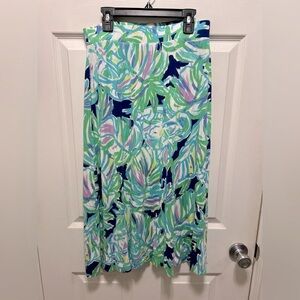 Lilly Pulitzer Shia Midi Skirt S In Resort Navy Uptown Trunk Womens Palm Leaf